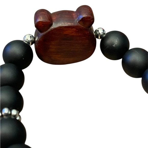 Black Obsidian with Labubu Charm Beaded Bracelet - Picture 3 of 6